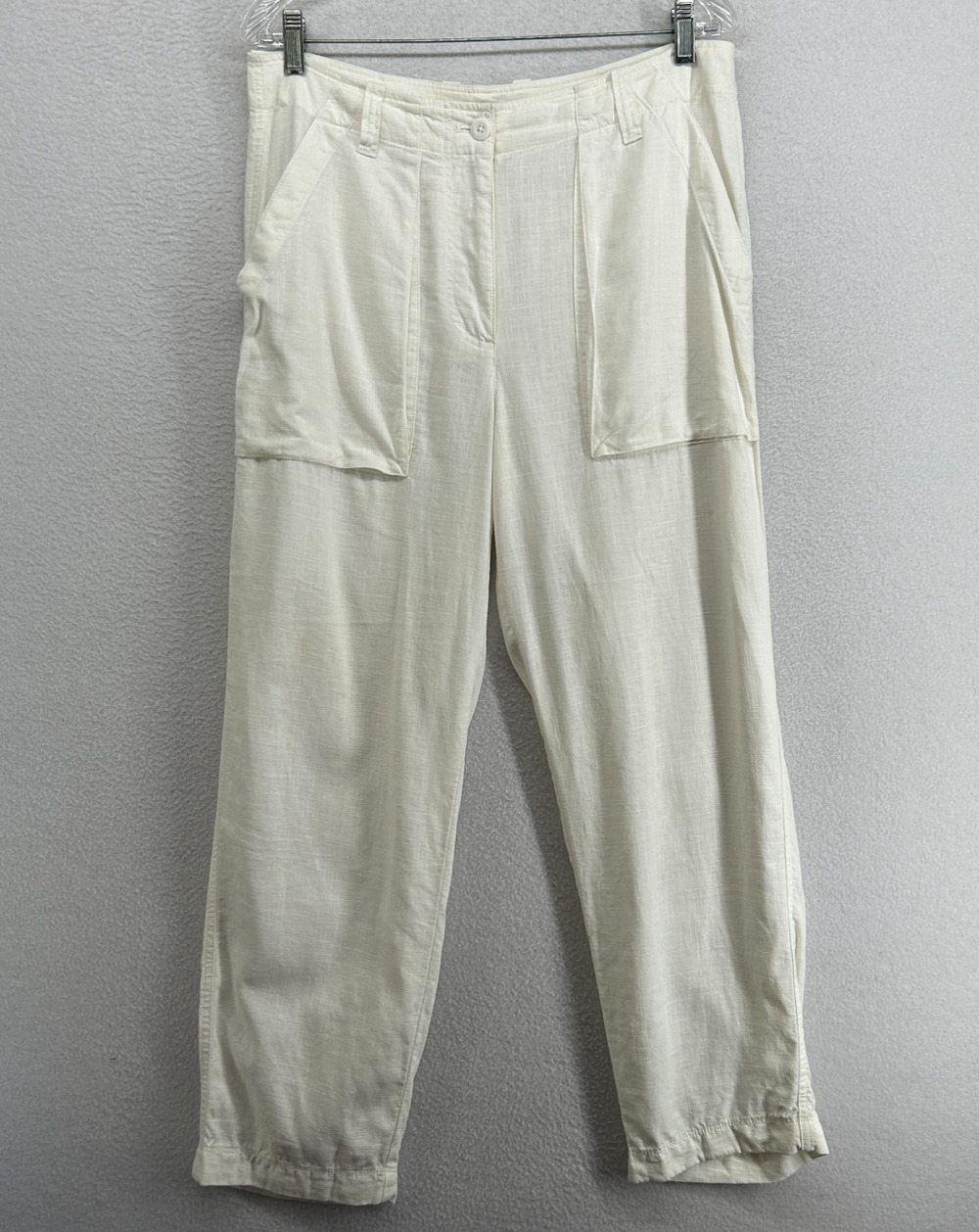 J.CREW Pants Womens 10 Linen Lyocell Trouser Utility Straight Ankle Off White